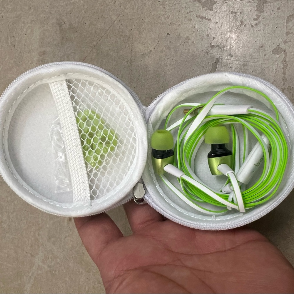 4 Green and White Earbuds with Case